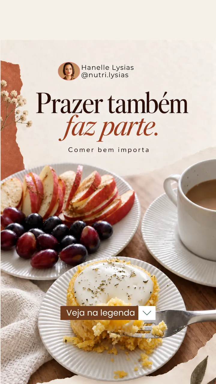 Prazer também faz parte. Comer bem importa. Capa com uma mesa de café da manhã.